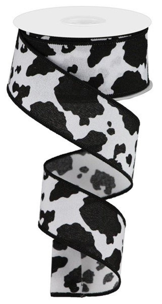 1.5x10yd Fuzzy Cow Print White/Black Rgb137602 Ribbon