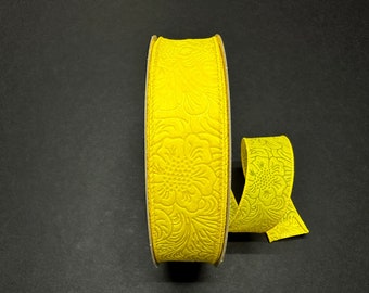 1.5" X 50Yd Wired Ribbon-Embossed Flower Breeze Ribbon-841-09-468-Yellow-Wreaths-Crafts-Decor-Everyday-Waterproof