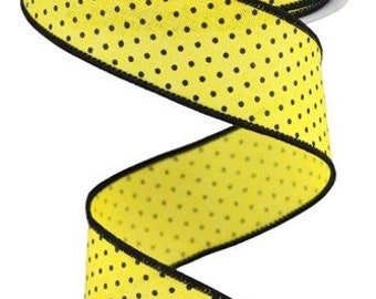 1.5" X 10Yd Wired Ribbon-Raised Swiss Dots On Royal-RG01685N6-Sun Yellow/Black-Wreaths-Crafts-Decor-