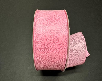2.5" X 50Yd Wired Ribbon-Embossed Flower Breeze Ribbon-841-40-461-Pink-Wreaths-Crafts-Decor-Everyday-Waterproof