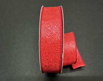 1.5" X 50Yd Wired Ribbon-Embossed Flower Breeze Ribbon-841-09-465-Red-Wreaths-Crafts-Decor-Everyday-Waterproof