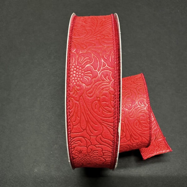 1.5" X 50Yd Wired Ribbon-Embossed Flower Breeze Ribbon-841-09-465-Red-Wreaths-Crafts-Decor-Everyday-Waterproof