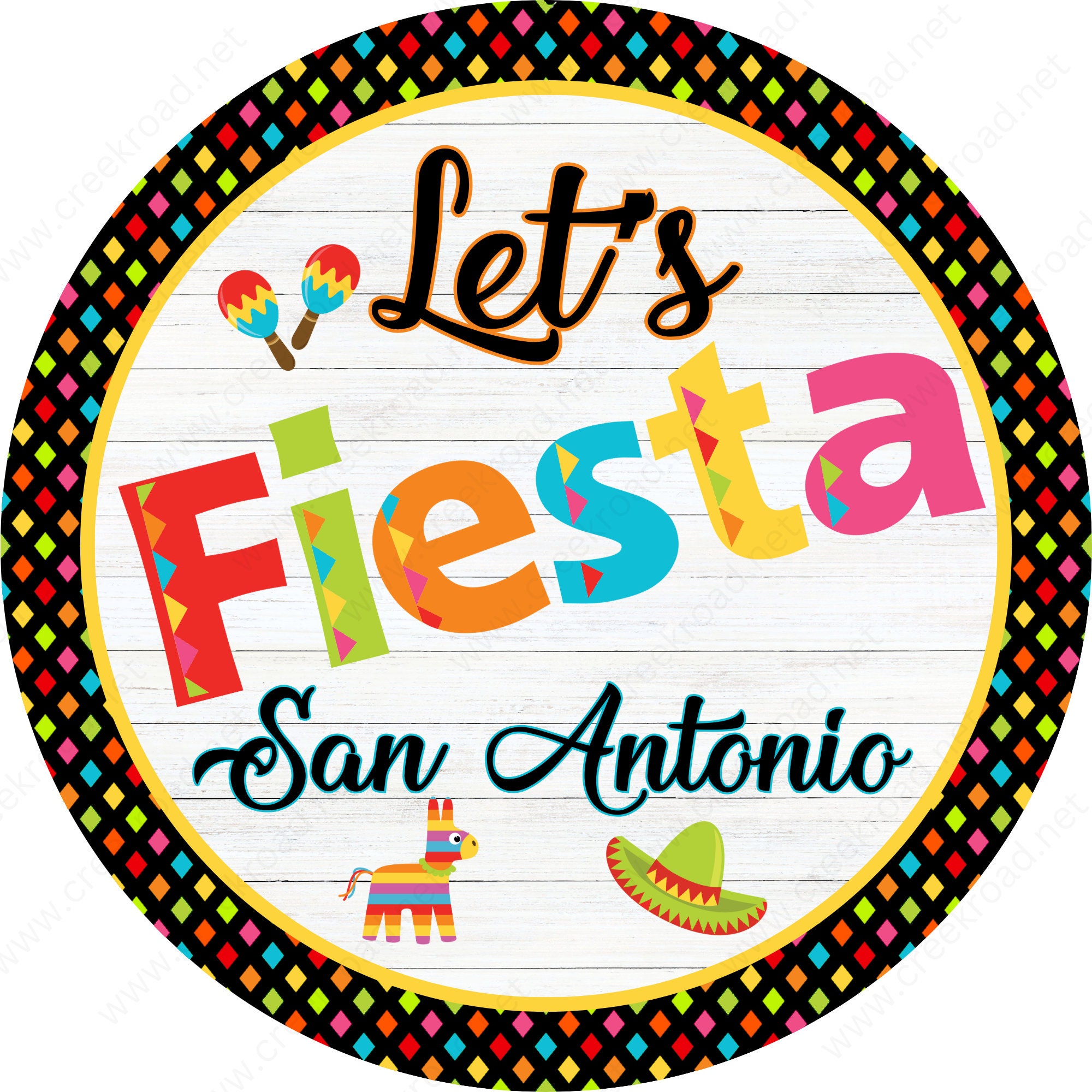 Let's Fiesta San Antonio Sombrero Piñata Maracas Patterned Border