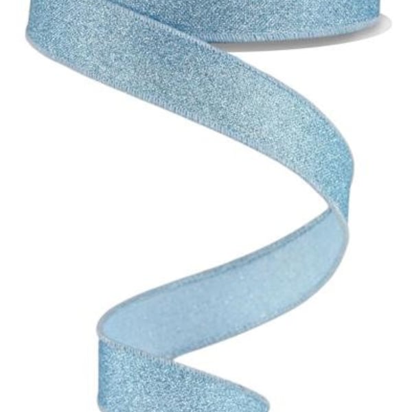 7/8" X 10Yd Wired Ribbon-Pale Blue Fine Glitter On Royal-RGE7380H1-Wreaths-Crafts-Ribbon