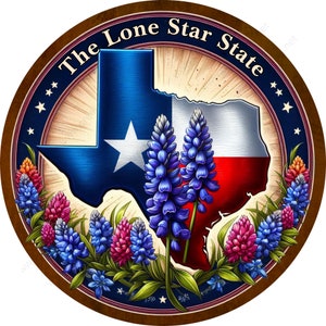 Adjunto de decoración de sublimación redonda con letrero de corona Bluebonnet de Texas del estado de la estrella solitaria