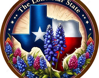The Lone Star State Texas Bluebonnet Wreath Sign-Round-Sublimation-Decor-attachment
