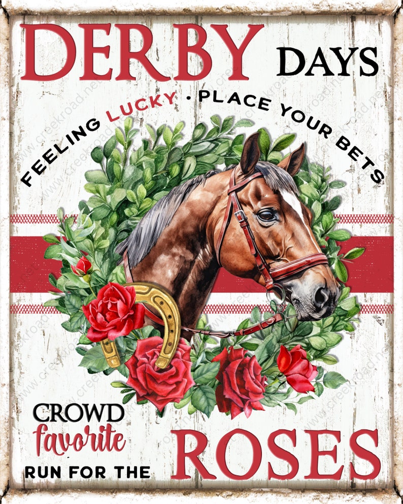 Derby Days Run for the Roses Kentucky Horse Roses Wreath Sign-8