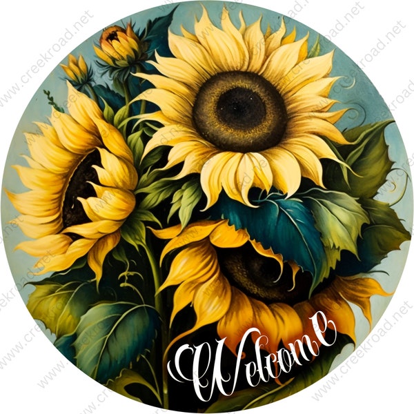 Welcome Large Spring Sunflowers Wreath Sign Attachment-Sublimation-Round-Summer Decor