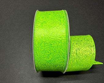 2.5" X 50Yd Wired Ribbon-Embossed Flower Breeze Ribbon-841-40-463-Lime Green-Wreaths-Crafts-Decor-Everyday-Waterproof