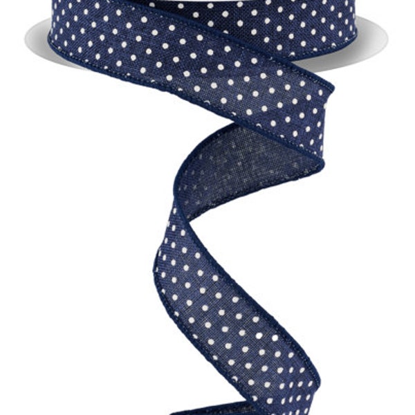 7/8" X 10Yd Wired Ribbon-Navy Blue/White Raised Swiss Dots On Royal-RG0765119-Wreaths-Crafts-Ribbon-Everyday