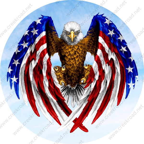 Flying American Eagle in the Blue Skies of American Freedom Wreath Sign-Wreath Sign-Sublimation Sign-Wreath Attachment-Patriotic