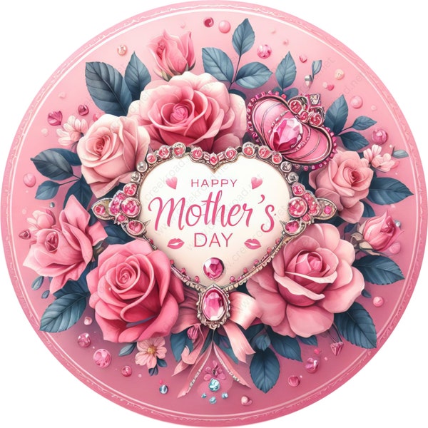 Happy Mother's Day Heart Pink Roses Wreath Sign-Sublimation-Spring-Attachment-Decor-