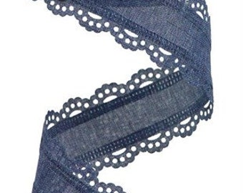 1.5" X 10Yd Wired Ribbon-Scalloped Edge Royal Burlap Ribbon-RGC130219-Navy Blue-Wreaths-Crafts