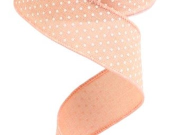 1.5" X 10Yd Wired-Peach Raised Swiss Dots On Royal-RG01651ET-Wreaths-Crafts-Ribbon