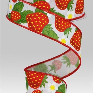 Wired Strawberry Ribbon, Fruit Ribbon, Red Strawberry Ribbon for