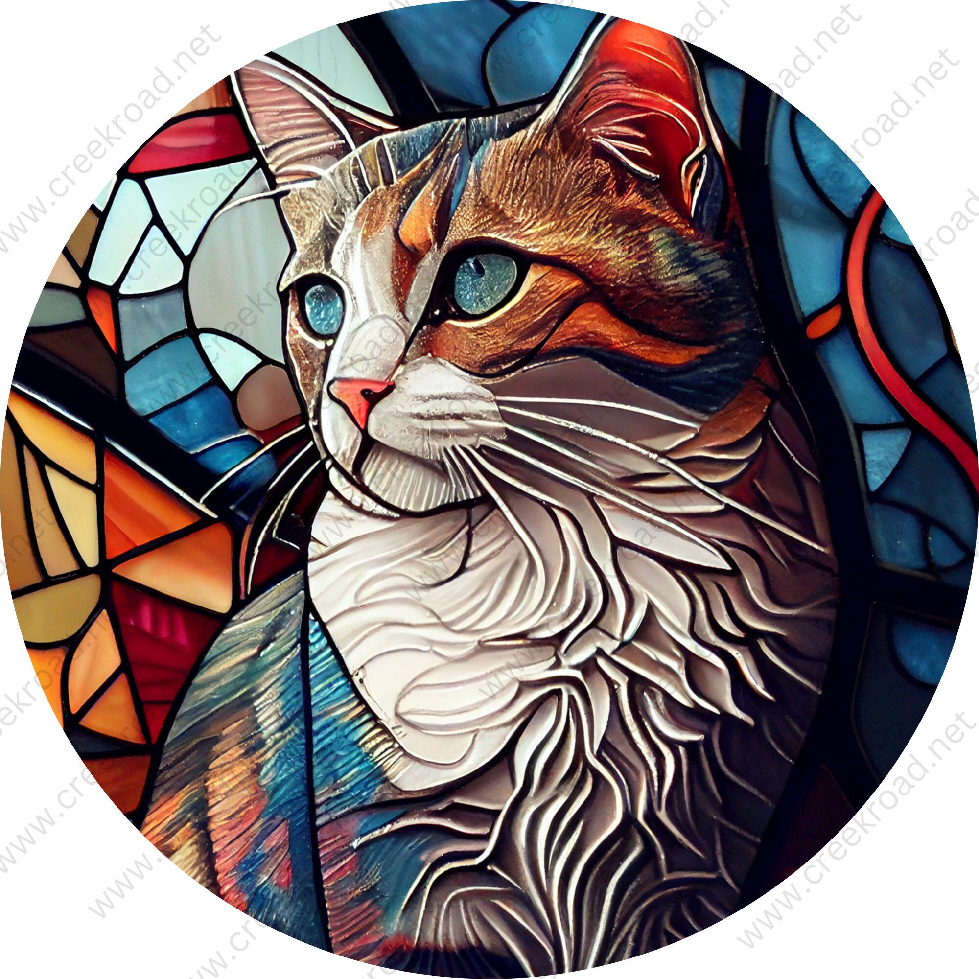 Cat With Steely Blue Eyes of Wonder Faux Stained Glass Wreath Sign ...