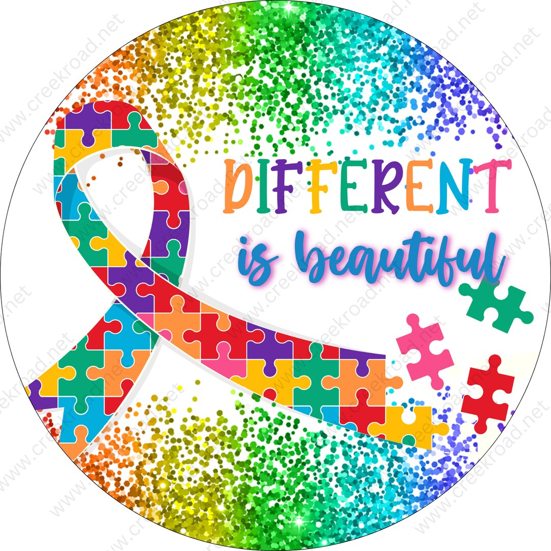 Different is Beautiful Autism Awareness Puzzle Piece Ribbon Colorful