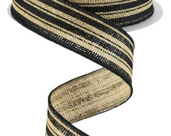 1.5" X 10Yd Wired Ribbon-Vertical Stripe/Faux Burlap Ribbon-RGC147518-Natural/Black-Wreaths-Crafts