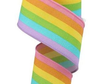 2.5" X 10Yd Wired Ribbon-Rainbow Vertical Stripe-RGE14543T-Wreaths-Crafts-Decor-Everyday