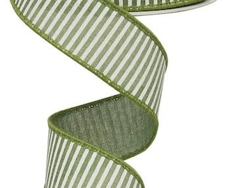 1.5" X 10Yd Wired Ribbon-Horizontal Stripes/Royal Ribbon-RG1780W9-Clover Green/White-Wreaths-Crafts