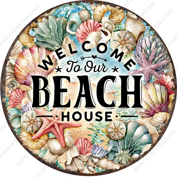 Welcome to our Beach House-PICK YOUR BORDER-Wreath Sign-Everyday-Wreath Sign-Sublimation-Attachment-Decor-Summer