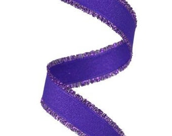7/8" X 10Yd Wired Ribbon-Purple W/Fuzzy Edge-RN587923-Wreaths-Crafts-Ribbon-Everyday