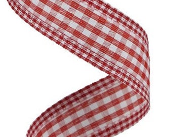 1.5" X 10Yd Wired Ribbon-Gingham Check/Edge Ribbon-RGA1715W7-Red/White-Wreaths-Crafts