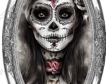 Steampunk Sugar Skull Wreath Sign-7&quot; x 12&quot; Oval-Halloween-Sublimation-Decor-Creek Road Designs