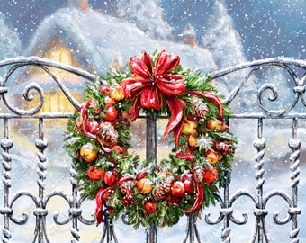 Christmas Wreath on Front Gate Wreath Sign-10"x10" Square-Sublimation-Round-Chistmas-Winter-Decor