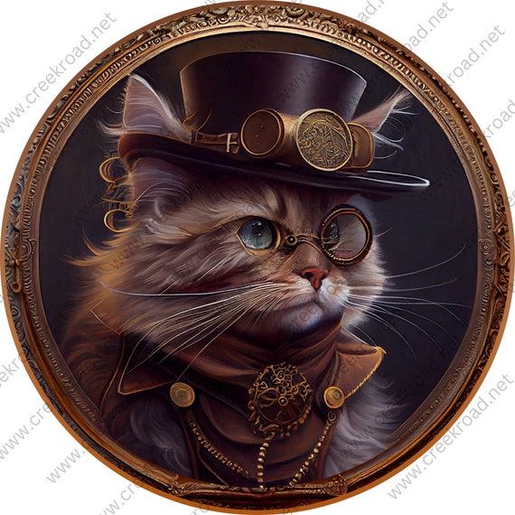 Steampunk Cat With Monocle and Top Hat Wreath  Sign-halloween-sublimation-decor-creek Road Designs - Etsy Canada