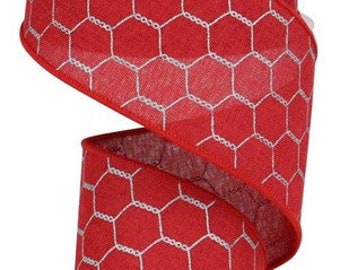 2.5" X 10Yd Wired-Chicken Wire On Royal-Crimson Silver Grey-RG01983Y6-Ribbon-Everday