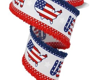 2.5" X 10Yd Wired Ribbon-Patterned Usa/Drift-RGC803127-Red/White/Blue-Supplies-Crafts-Patriotic-Seasonal