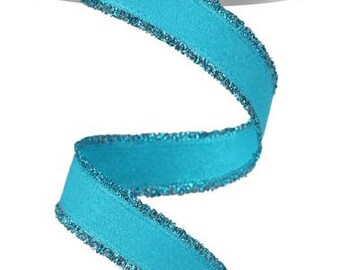 7/8" X 10Yd Wired Ribbon-Turquoise W/Fuzzy Edge-RN587936-Wreaths-Crafts-Ribbon-Everyday