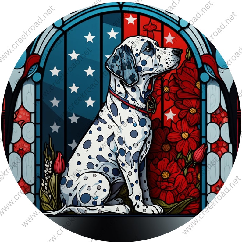 Patriotic Firehouse Spotted Dalmatian Dog FAUX Stained Glass Etsy