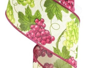 2.5" X 10Yd Wired-Grapes On Royal-RGC134638-Cream/Purple/Burg/Grn-Wreaths-Crafts-Decor