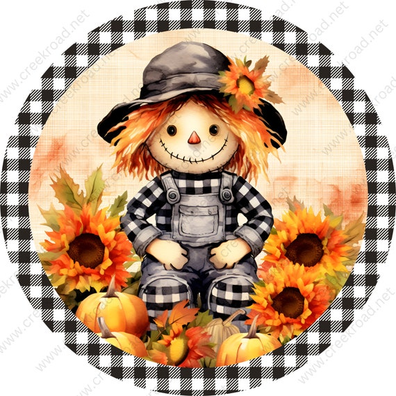 martodesigns - Scarecrow face blue plaid hat with patches