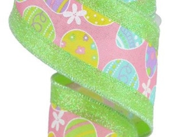 2.5" X 10Yd Wired Ribbon-3-In-1 Easter Egg/Glitter-Ribbon-RG0825733-Wreaths-Crafts-Ribbon