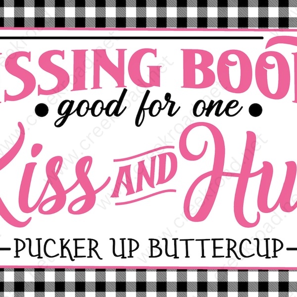 Kissing Booth Ticket Pink Black White Checkered Wreath Sign 6"x12"-Aluminum-Valentines-Decor