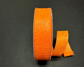 1.5" X 50Yd Wired Ribbon-Embossed Flower Breeze Ribbon-841-09-471-Orange-Wreaths-Crafts-Decor-Everyday-Waterproof