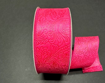 2.5" X 50Yd Wired Ribbon-Embossed Flower Breeze Ribbon-841-40-470-Fuchsia (Hot Pink)-Wreaths-Crafts-Decor-Everyday-Waterproof
