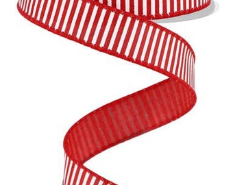 7/8" X 10Yd Wired Ribbon-Red/White Horizontal Stripes/Royal-RG778024-Wreaths-Crafts-Ribbon-Everyday