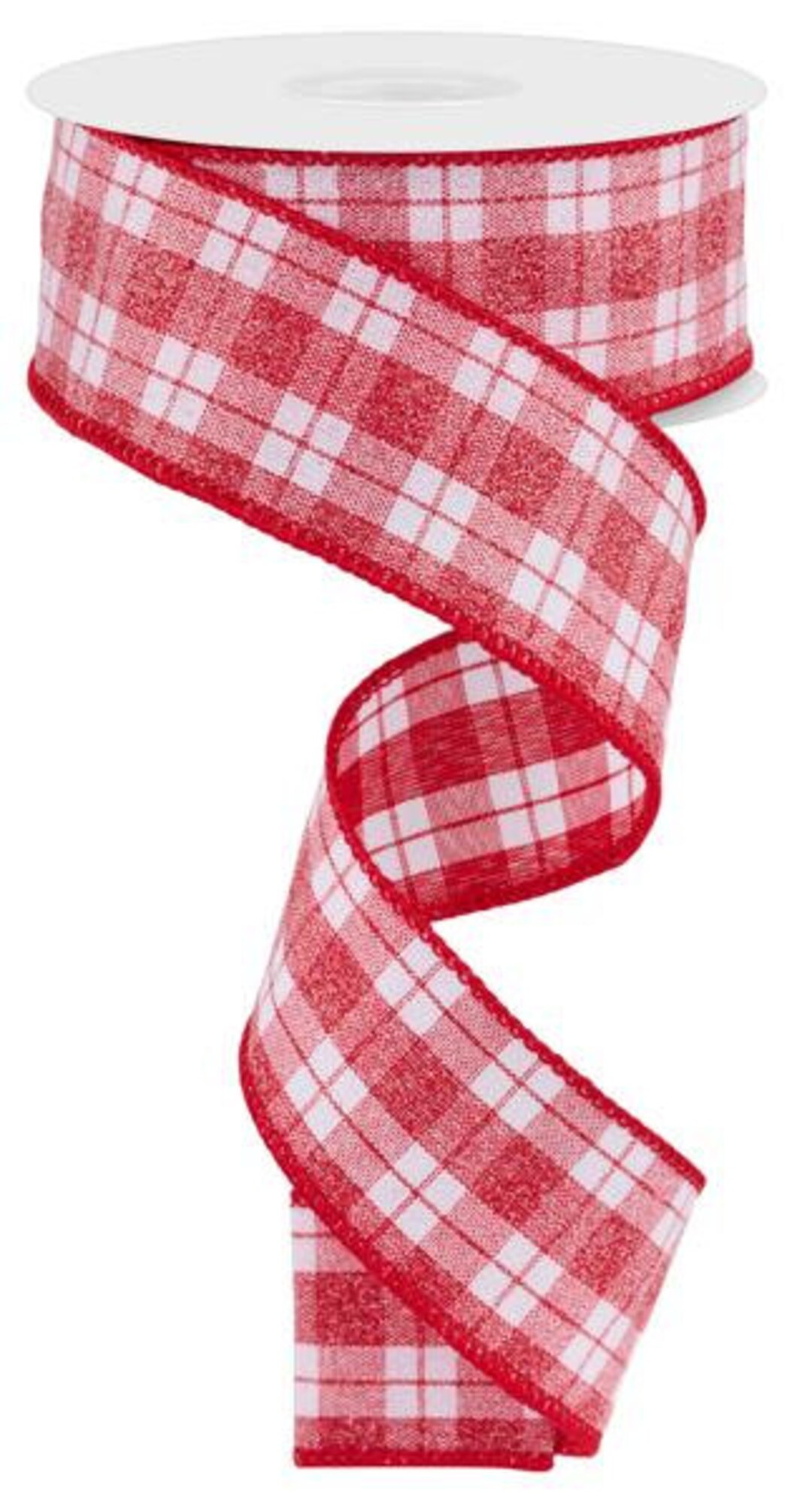 1.5 X 10yd Wired Ribbon-crystal Shine-red White Plaid