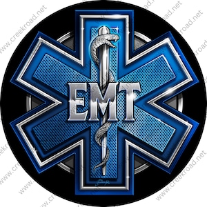 First Responder Blue EMT Symbol Wreath Sign-Round-Sublimation-Occupational-Everyday-Decor