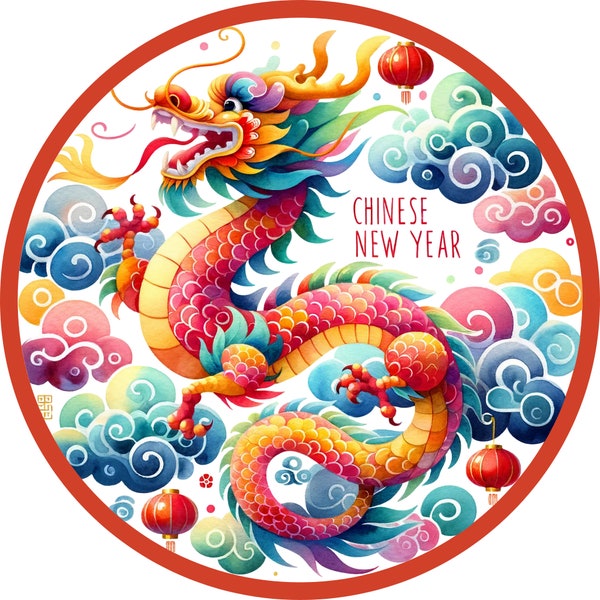 Chinese New Year- Year of the Dragon 2024 Wreath Sign-Round-Sublimation-Miscellaneous-Decor