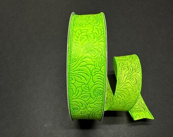 1.5" X 50Yd Wired Ribbon-Embossed Flower Breeze Ribbon-841-09-463-Lime Green-Wreaths-Crafts-Decor-Everyday-Waterproof