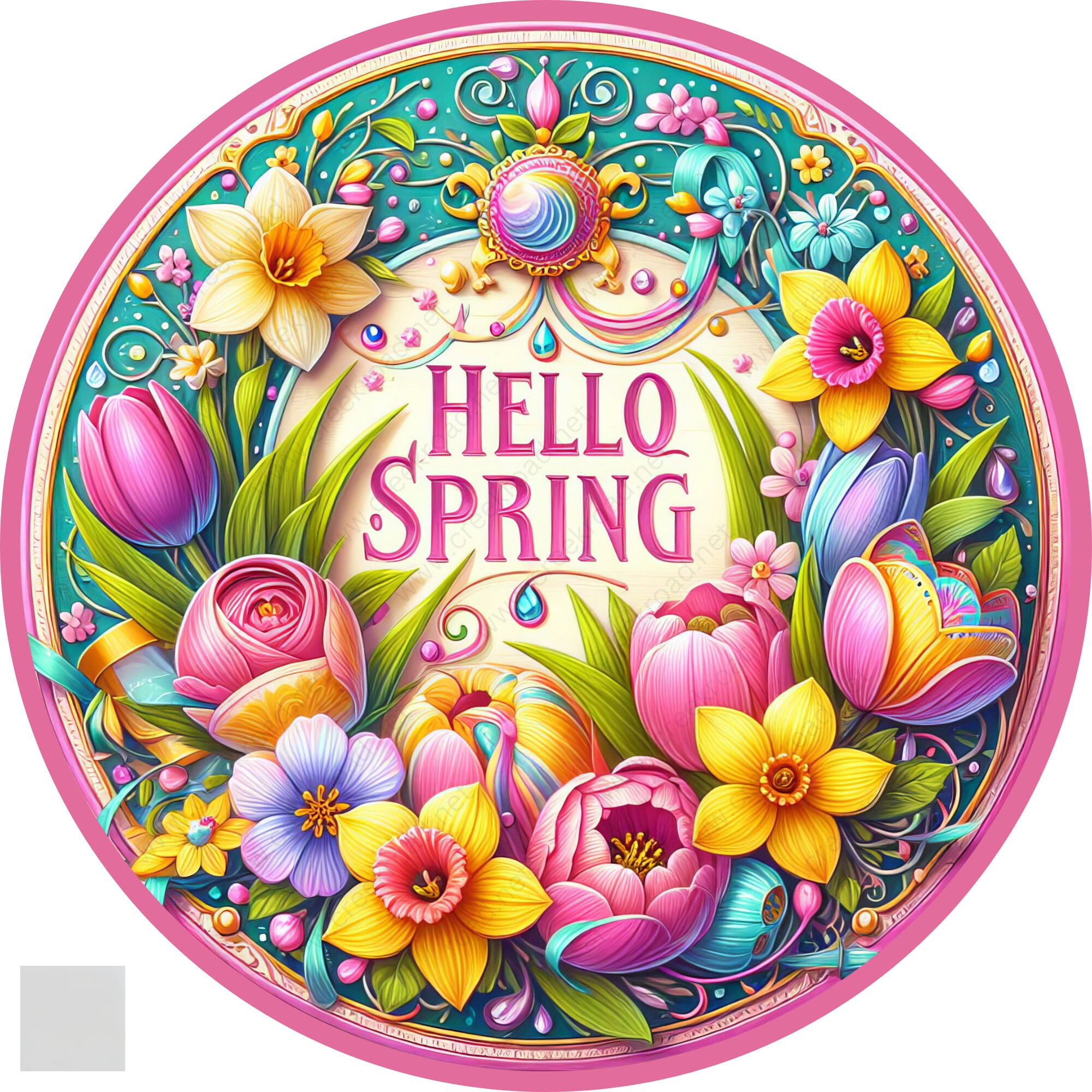 Hello Spring Flower Sign Hello Spring Hot Pink Flower Garden Wreath Sign-sublimation-attachment ...