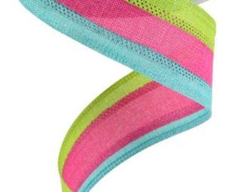 1.5" X 10Yd Wired Ribbon-3 Color 3-In-1 Vertical Stripe-Lt Teal/Fuchsia/Lime Grn-RG0160150-Wreaths-Crafts-Ribbon