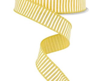 7/8" X 10Yd Wired Ribbon-Yellow/White Horizontal Stripes/Royal-RG778029-Wreaths-Crafts-Ribbon-Everyday