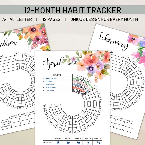 Circle Daily Habit Tracker PDF in sizes A5, A4, Letter. Habit Track Printable. Routine track. Routine Tracking Habits. Daily Habit Track