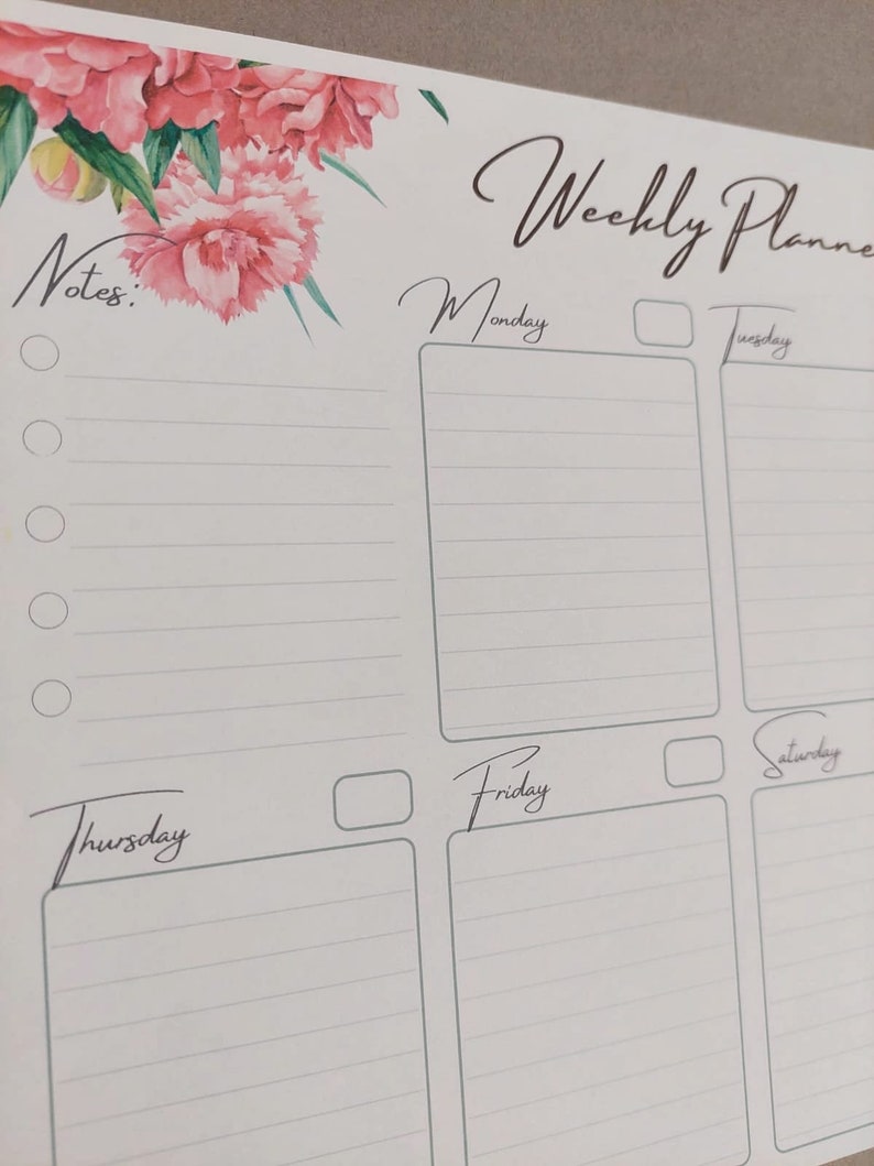 Printable Weekly Planner Sunday & Monday Starts Horizontal Etsy